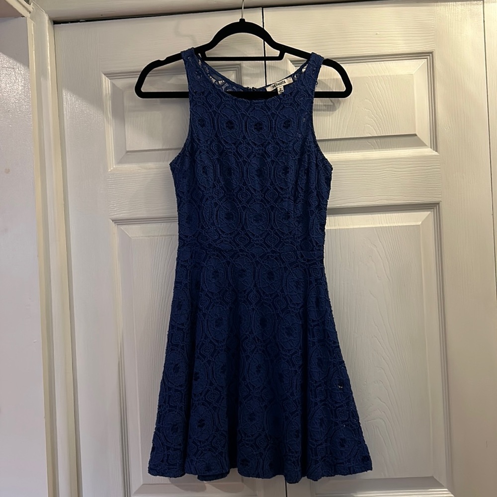 BB Dakota royal blue sheer neck dress